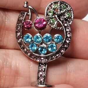 Rhinestone Margherita Scatter Brooch Pin Silver Tone 1.25" Vtg